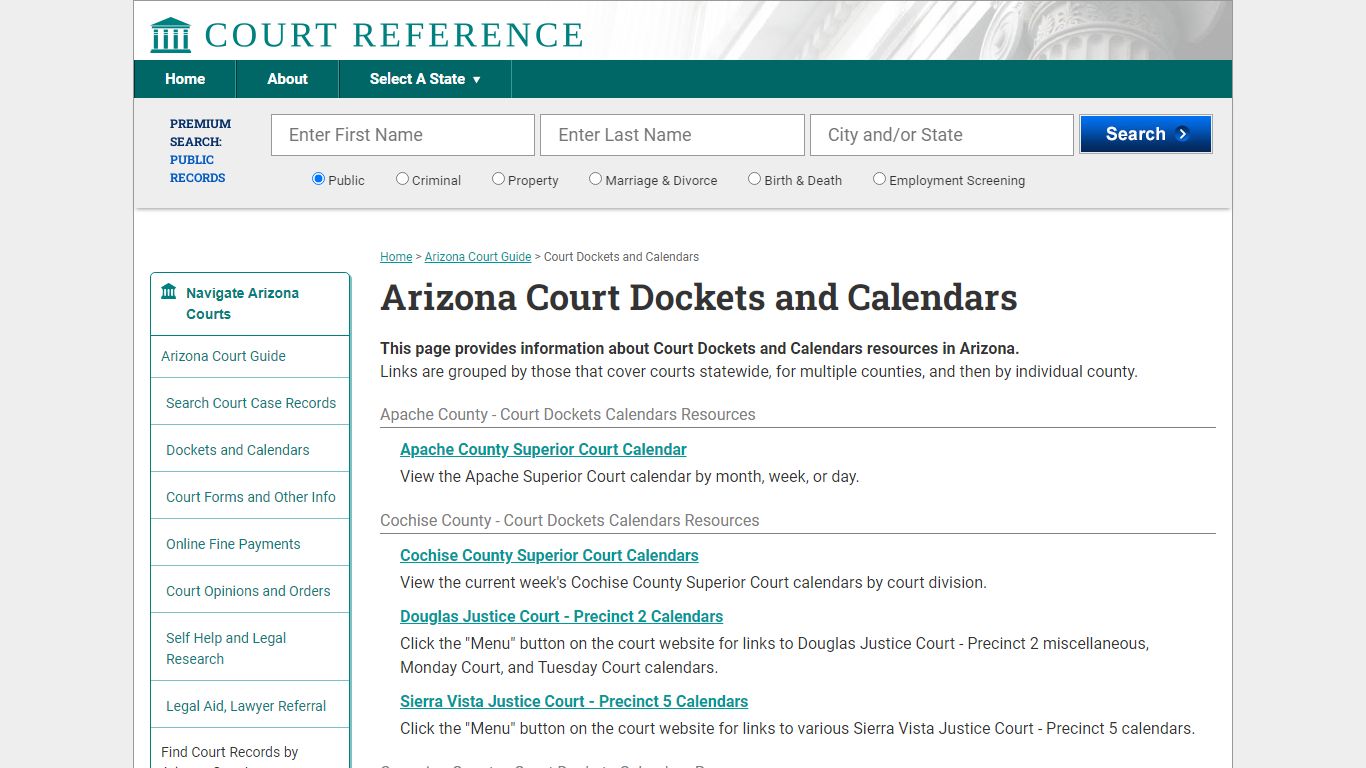 Arizona Court Dockets and Calendars | CourtReference.com